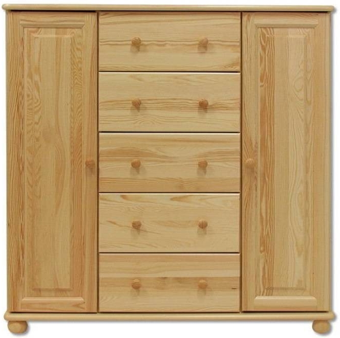 Dřevěná masivní komoda BM125 5 šuplíků+2 dvířka 118x122x47 cm NELAKOVANÁ