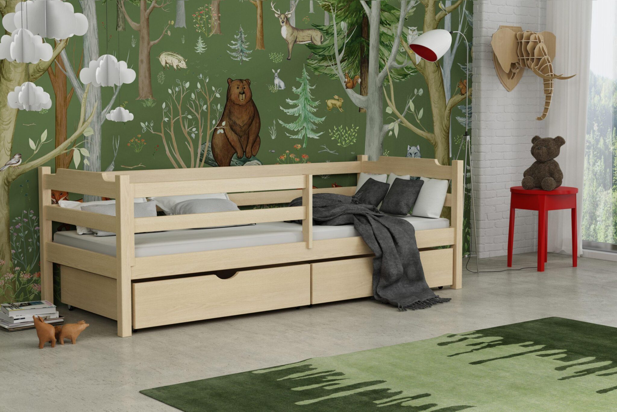 Dřevěná postel MIKO 07 90x200 cm borovice masiv s úložným prostorem
