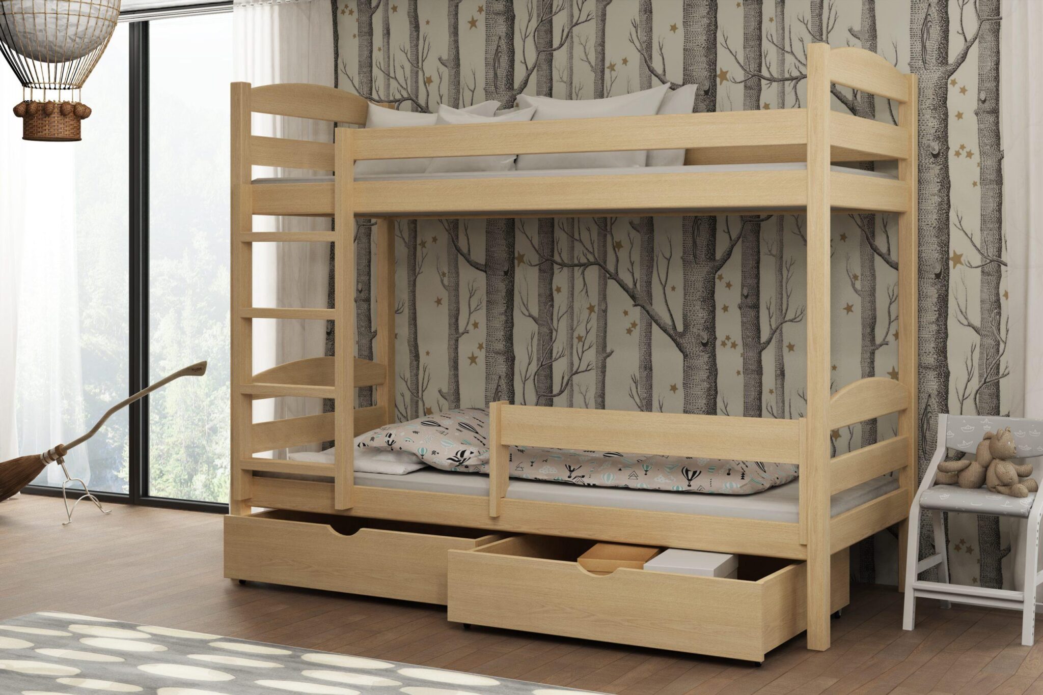 Patrová postel KAJTEK 04 80x180 cm borovice masiv s úložným prostorem