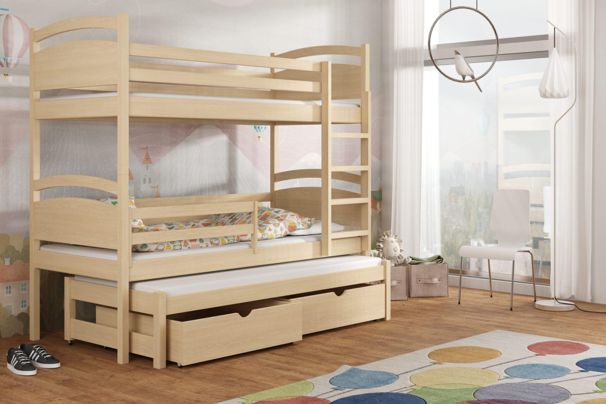 Patrová postel s výsuvným lůžkem OLIWIA 02 80x180 cm borovice masiv s úložným prostorem