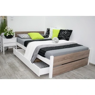 Dřevěná postel MD 11 120x200 cm borovice masiv bílá /MDF dub trufel