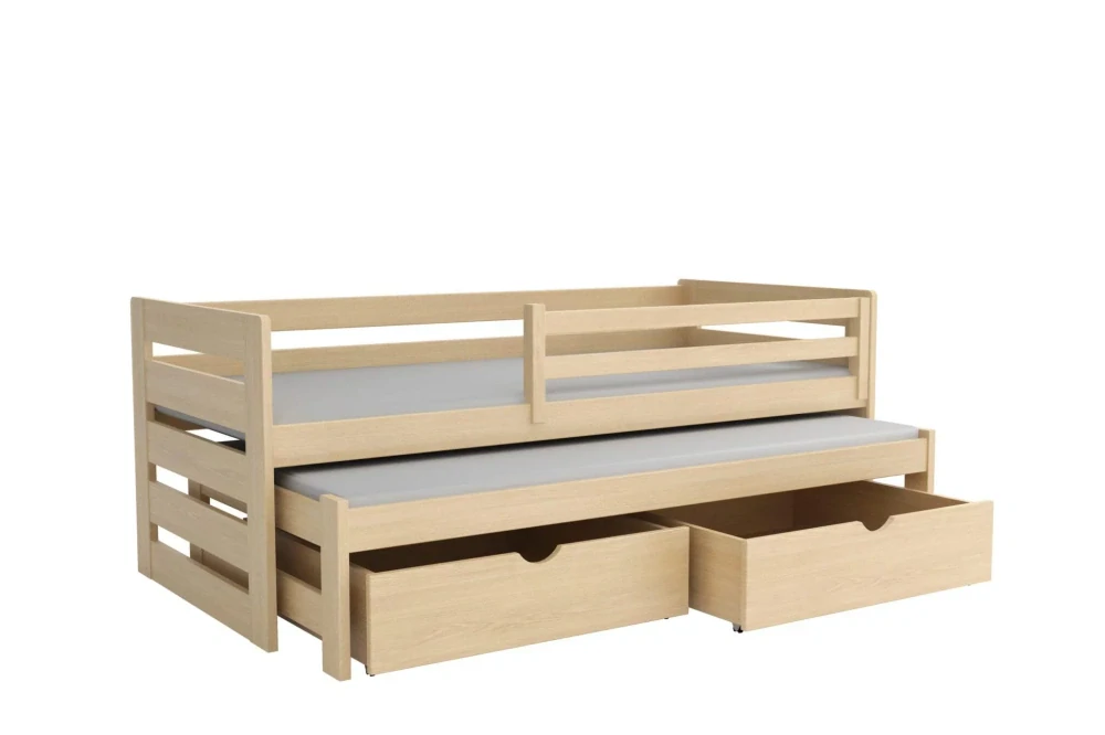 Postel WOOD-V 007 s výsuvným lůžkem borovice masiv 80x180 cm a úložným prostorem