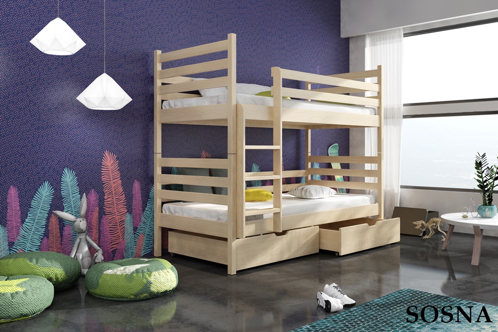 Patrová postel NEMO 90x200 cm s úložným prostorem masiv 