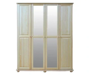 Šatní skřín WOOD 44B se zrcadly, šatní tyčí a policemi masiv - 165x60x195 cm