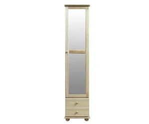 Šatní skříň se zcadlem , šuplíky a šatní tyčí WOOD 37B masiv - 45x60x195 cm