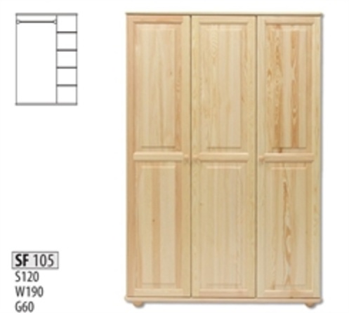 Masivní dřevěná šatní skřín BM105 borovice masiv - šířka 120 cm