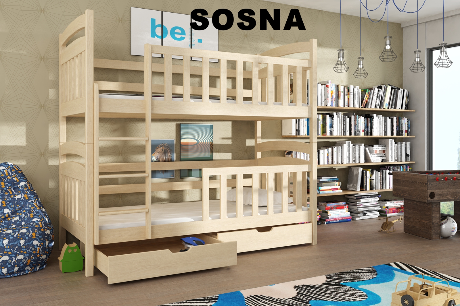 Dětská patrová postel Sebastian 180x80cm s úložným prostorem masiv