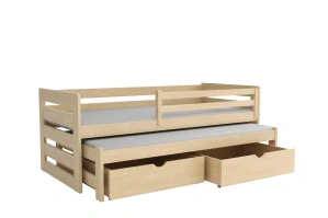 Postel WOOD-V 007 s výsuvným lůžkem borovice masiv 90x190 cm a úložným prostorem