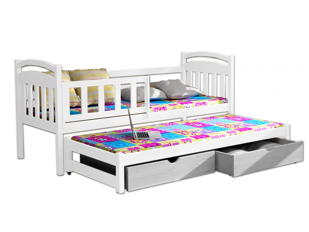 Postel WOOD-V 008 s výsuvným lůžkem 80x200 cm a úložným prostorem, masiv přírodní lakovaná