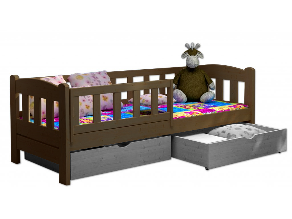 Postel WOOD 002 borovice masiv 90x190 cm s úložným prostorem