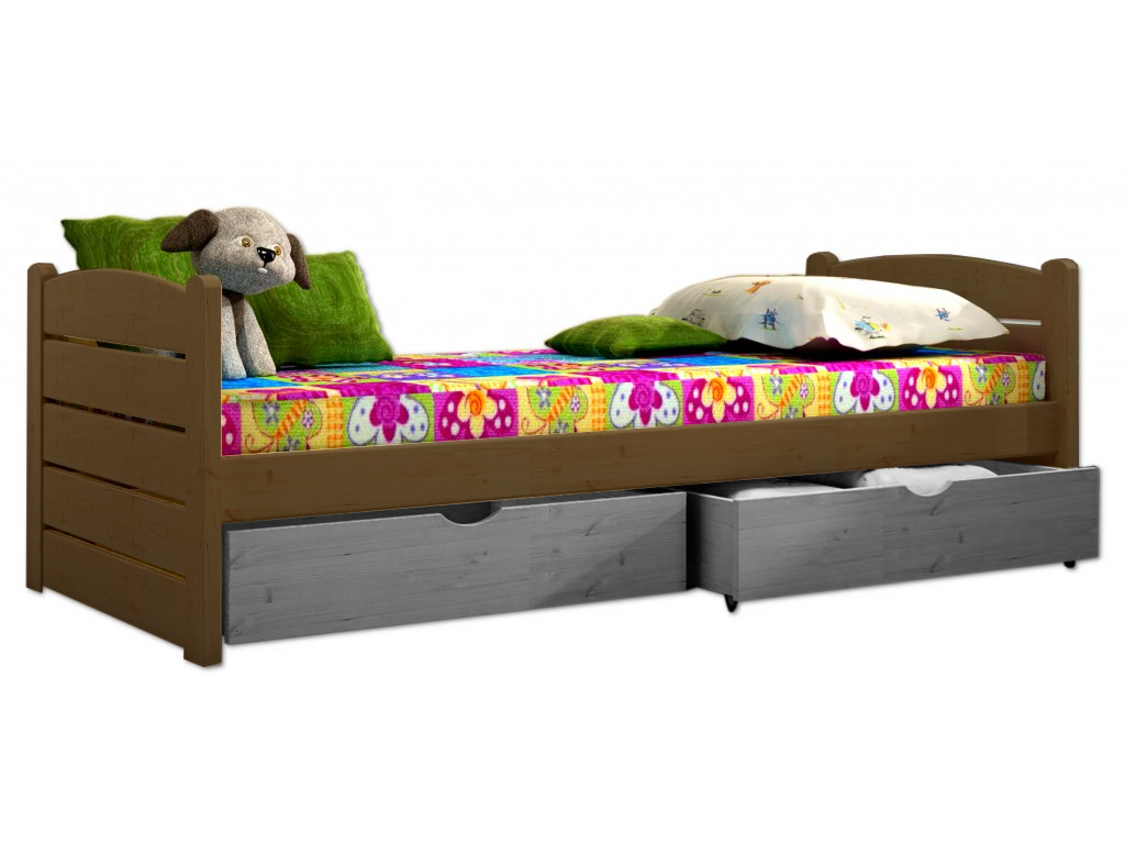 Postel WOOD 011 borovice masiv 200x80 cm s úložným prostorem