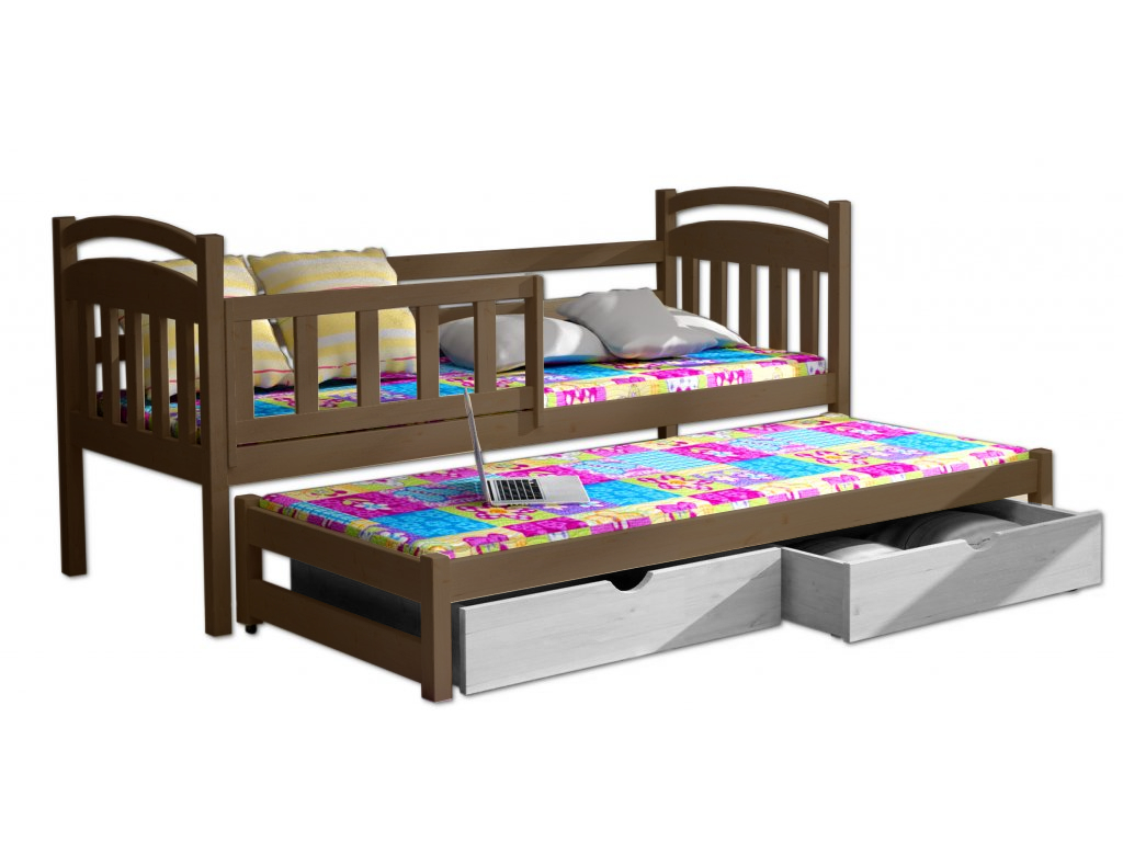 Postel WOOD-V 008 s výsuvným lůžkem 80x200 cm a úložným prostorem, masiv přírodní lakovaná