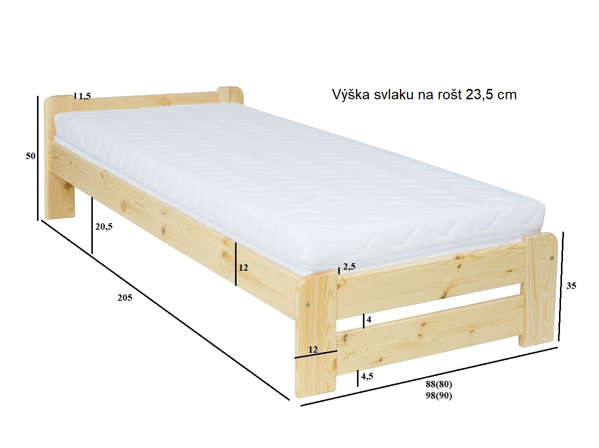 Masivní dřevěná postel -jednolůžko BM122/099 borovice masiv 80x200 cm