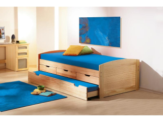 Dřevěná postel 8806 90x200 cm s výsuvným lůžkem a úložným prostorem  - SKLADEM